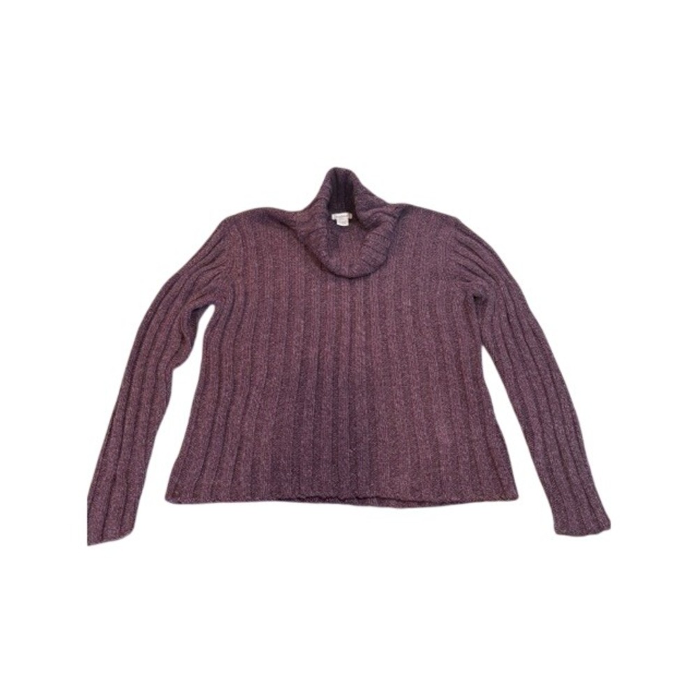 Sundance Womens XL Ribbed Knit Turtleneck Sweater Plum Purple Cotton Silk Cozy